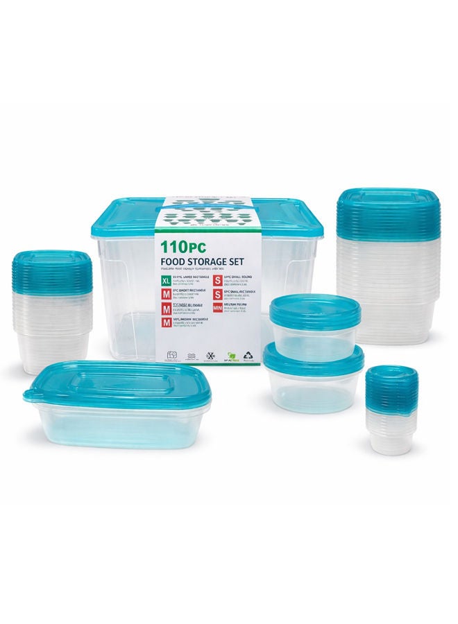 مجموعة حاويات تخزين طعام مكونة من 110 قطعة مع أغطية، حاويات بلاستيكية لتحضير الوجبات، محكمة الإغلاق ومقاومة للتسرب، قابلة للتكديس، آمنة للاستخدام في الميكروويف والفريزر وغسالة الصحون، أحجام متعددة (كبير جدًا، كبير، متوسط، صغير)